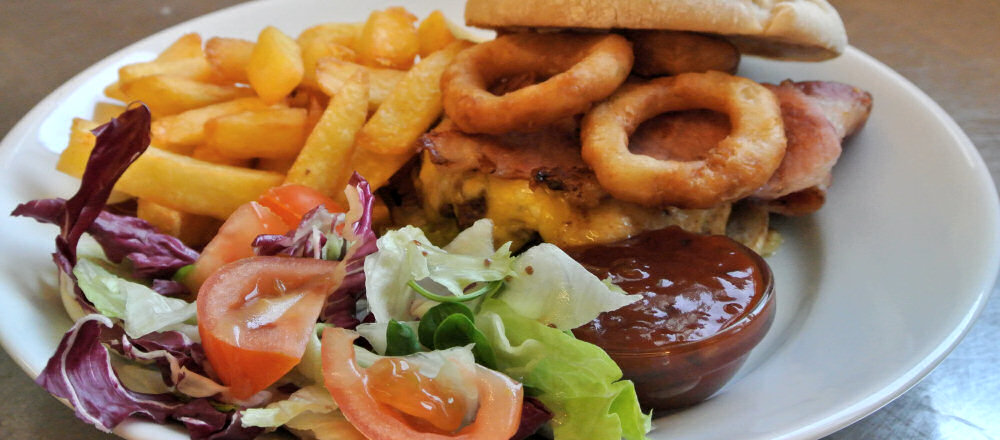 Burger with onion rings